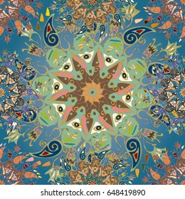 Abstract seamless pattern with handmade doodle. Background from mandala can be used for wallpaper, pattern fills, web page background, surface textures.