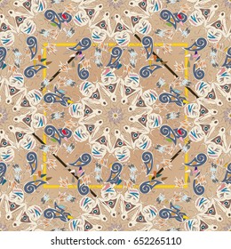 Abstract seamless pattern with handmade doodle. Background from mandala can be used for wallpaper, pattern fills, web page background, surface textures.