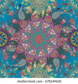 Abstract seamless pattern with handmade doodle. Background from mandala can be used for wallpaper, pattern fills, web page background, surface textures.