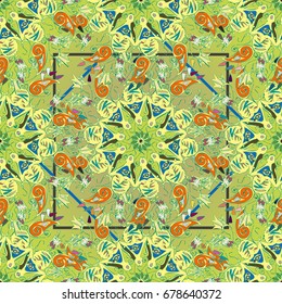 Abstract seamless pattern with handmade doodle. Background from mandala can be used for wallpaper, pattern fills, web page background, surface textures.