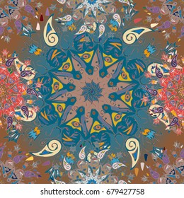 Abstract seamless pattern with handmade doodle. Background from mandala can be used for wallpaper, pattern fills, web page background, surface textures.
