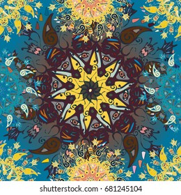 Abstract seamless pattern with handmade doodle. Background from mandala can be used for wallpaper, pattern fills, web page background, surface textures.