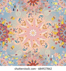 Abstract seamless pattern with handmade doodle. Background from mandala can be used for wallpaper, pattern fills, web page background, surface textures.