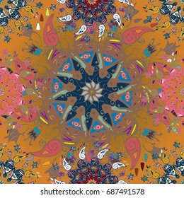 Abstract seamless pattern with handmade doodle. Background from mandala can be used for wallpaper, pattern fills, web page background, surface textures.