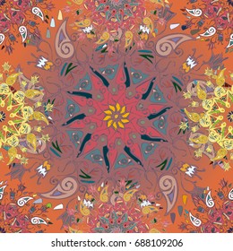 Abstract seamless pattern with handmade doodle. Background from mandala can be used for wallpaper, pattern fills, web page background, surface textures.