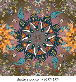 Abstract seamless pattern with handmade doodle. Background from mandala can be used for wallpaper, pattern fills, web page background, surface textures.