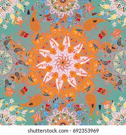 Abstract seamless pattern with handmade doodle. Background from mandala can be used for wallpaper, pattern fills, web page background, surface textures.