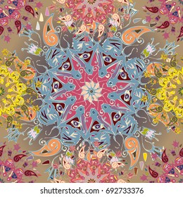 Abstract seamless pattern with handmade doodle. Background from mandala can be used for wallpaper, pattern fills, web page background, surface textures.