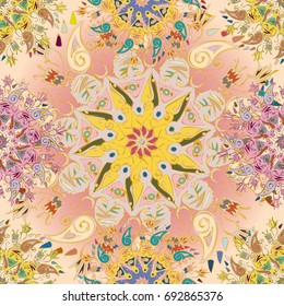 Abstract seamless pattern with handmade doodle. Background from mandala can be used for wallpaper, pattern fills, web page background, surface textures.