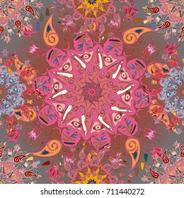 Abstract seamless pattern with handmade doodle. Background from mandala can be used for wallpaper, pattern fills, web page background, surface textures.