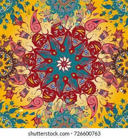 Abstract seamless pattern with handmade doodle. Background from mandala can be used for wallpaper, pattern fills, web page background, surface textures.