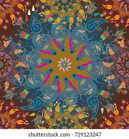 Abstract seamless pattern with handmade doodle. Background from mandala can be used for wallpaper, pattern fills, web page background, surface textures.