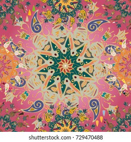 Abstract seamless pattern with handmade doodle. Background from mandala can be used for wallpaper, pattern fills, web page background, surface textures.