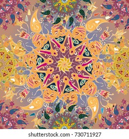 Abstract seamless pattern with handmade doodle. Background from mandala can be used for wallpaper, pattern fills, web page background, surface textures.