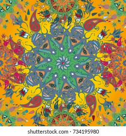 Abstract seamless pattern with handmade doodle. Background from mandala can be used for wallpaper, pattern fills, web page background, surface textures.