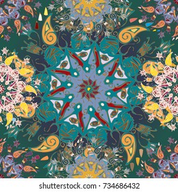 Abstract seamless pattern with handmade doodle. Background from mandala can be used for wallpaper, pattern fills, web page background, surface textures.