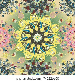 Abstract seamless pattern with handmade doodle. Background from mandala can be used for wallpaper, pattern fills, web page background, surface textures.