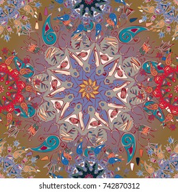 Abstract seamless pattern with handmade doodle. Background from mandala can be used for wallpaper, pattern fills, web page background, surface textures.