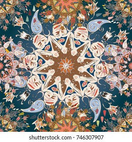 Abstract seamless pattern with handmade doodle. Background from mandala can be used for wallpaper, pattern fills, web page background, surface textures.