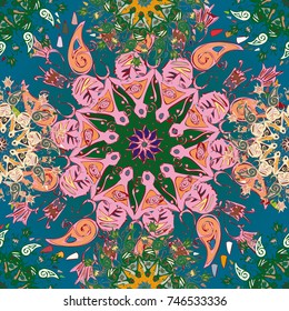 Abstract seamless pattern with handmade doodle. Background from mandala can be used for wallpaper, pattern fills, web page background, surface textures.