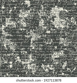 Abstract seamless pattern with handwritten text Lorem Ipsum on a dark backdrop in retro style. Vintage vector repeating background, old dirty manuscript, wallpaper, wrapping paper, fabric