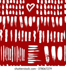 Abstract seamless pattern with heart and brush strokes. Hand drawn background.