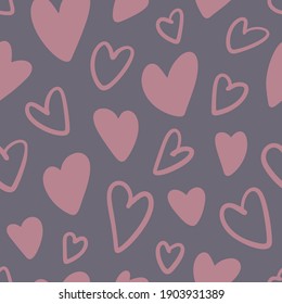 Resumen de un patrón impecable con garabatos cardíacos. Adecuado para papel de envolver del Día de San Valentín, textil para niños o niñas. Ilustración del vector EPS10