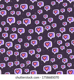 Abstract seamless pattern with heart like geometric elements. Beautiful modern texture with chaotic painted shapes. Multicolored background for your design.
