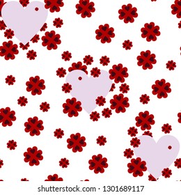 Abstract seamless  pattern with hearts and flowers. Template greeting card, invitation and advertising banner, brochure. Cute Valentine cards. Wrapping paper for present. Vector