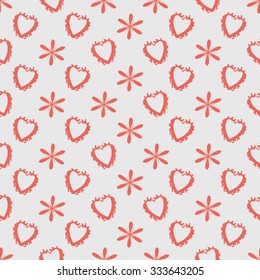 Abstract Seamless Pattern with  Hearts and Flowers. Vector Illustration. 