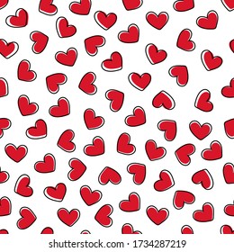 Abstract seamless pattern of hearts on white background. Image for a poster or cover. Vector illustration, can be used for celebrations, wedding invitation, mothers day and valentines day
