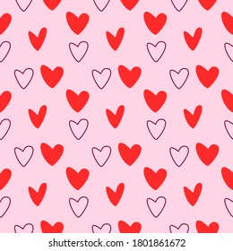 Abstract seamless pattern of hearts on pink background. Design for a poster, cover, textile. Vector illustration. Repeating texture. 