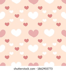 Abstract seamless pattern of hearts on Cream background.