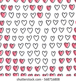 Abstract seamless pattern of hearts on white background. Image for a poster or cover. Vector illustration. Repeating texture. Figure for textiles.