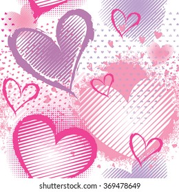 Abstract seamless pattern with hearts. Pink and white wallpaper for girls. Tender original background
