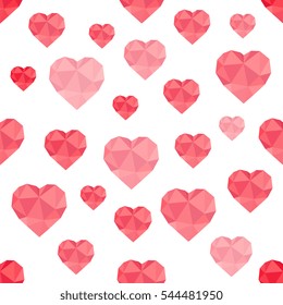 Abstract seamless pattern of hearts. Red heart-shape low-poly