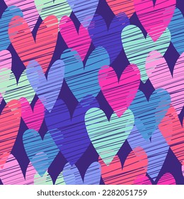 Abstract seamless pattern with hearts. Sketch heart repeat print. Valentine's day colorful repeated ornament. Romance endless print. Love vector wrapping paper