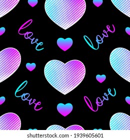 Abstract seamless pattern with hearts and text love.
