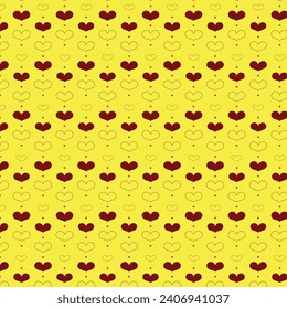 Abstract seamless pattern of hearts, vectors and illustrations on a yellow background. Bright texture.