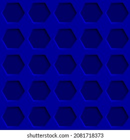 Abstraktes, nahtloses Muster mit Hexagon-Löchern in blauen Farben