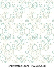Abstract seamless pattern of hexagons and triangles.