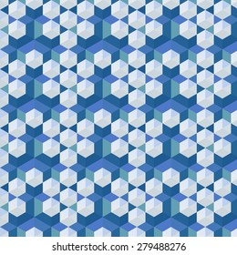 Abstract  seamless pattern of hexagons and triangles. Snowflakes background. Vector illustration.