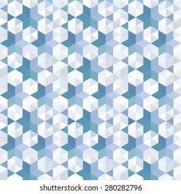 Abstract seamless pattern of hexagons and triangles in winter colors. Vector Illustration.