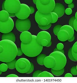 Abstract seamless pattern of holes and circles with shadows in green colors on black background
