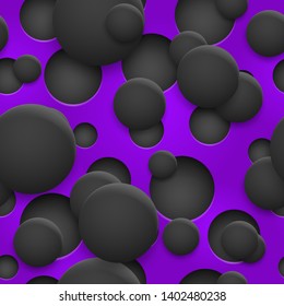 Abstract seamless pattern of holes and circles with shadows in black colors on purple background