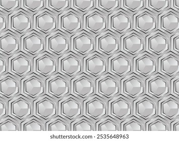 Abstrato padrão sem costura honeycomb polígono formas geométricas em cinza e branco moderno e elegante vetor design fundo. perfeito para interiores mural fundos da parede e têxteis.