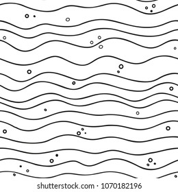 Abstract seamless pattern. Horizontal wavy striped background. Black and white pattern in scandinavian style. Vector illustration.