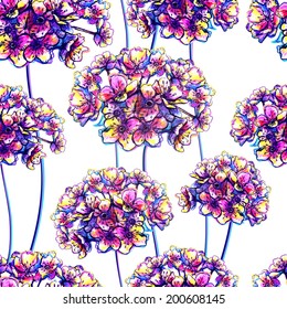 Abstract seamless pattern with hydrangea flowers. Vector, EPS 10 