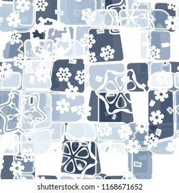 Abstract seamless pattern of ice colors on a background of large snowflakes.