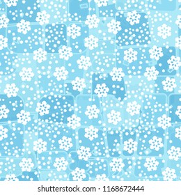 Abstract seamless pattern of ice colors on a symbolic snowfall background.